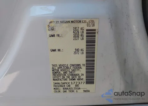 2018 Nissan Altima 2.5 Sl from USA, damaged, VIN 1N4AL3APXJC177377